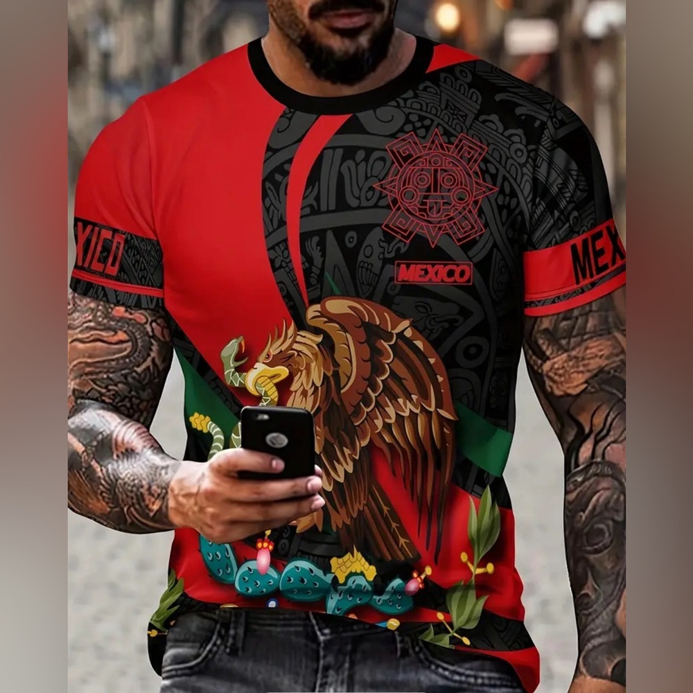 Men's Eagle Print O-neck Active T-shirt Summer Casual Comfortable T-shirts Men's